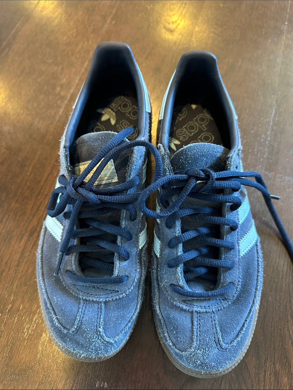 Boys adidas Navy Suede Sneakers with Light Blue Stripes